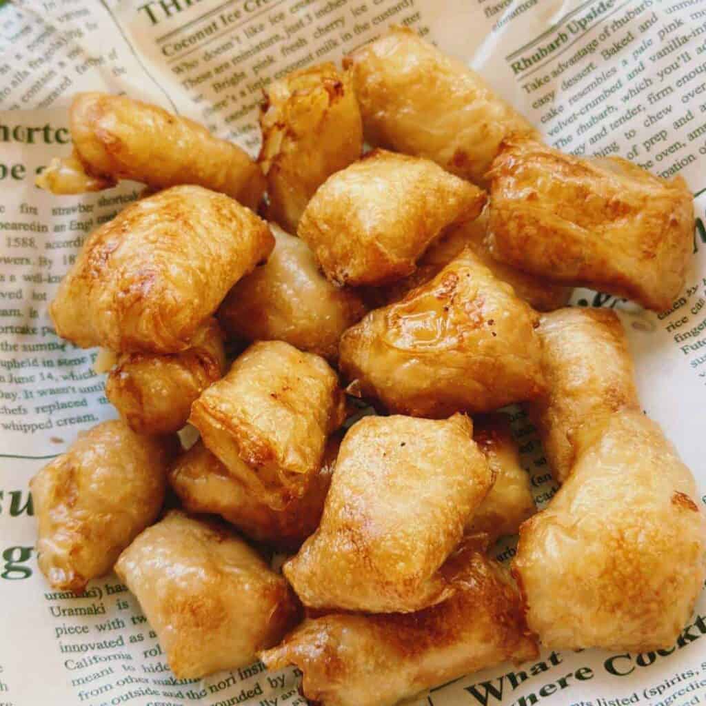 Delicious and crispy air fryer rice paper chicken nuggets served on a plate.