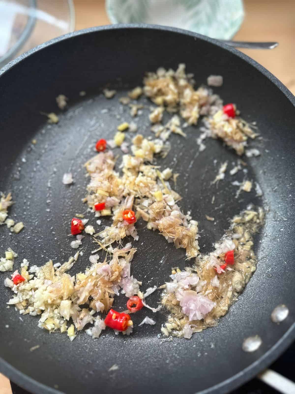 Mom's Easy Gà Xào Xả Ớt (Spicy Lemongrass Chicken) sautéed lemongrass with garlic, shallots, ginger and chili