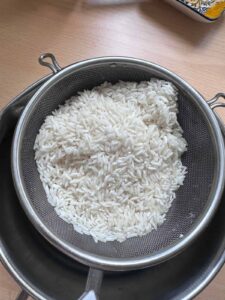 well-drained jasmine rice after being rinsed