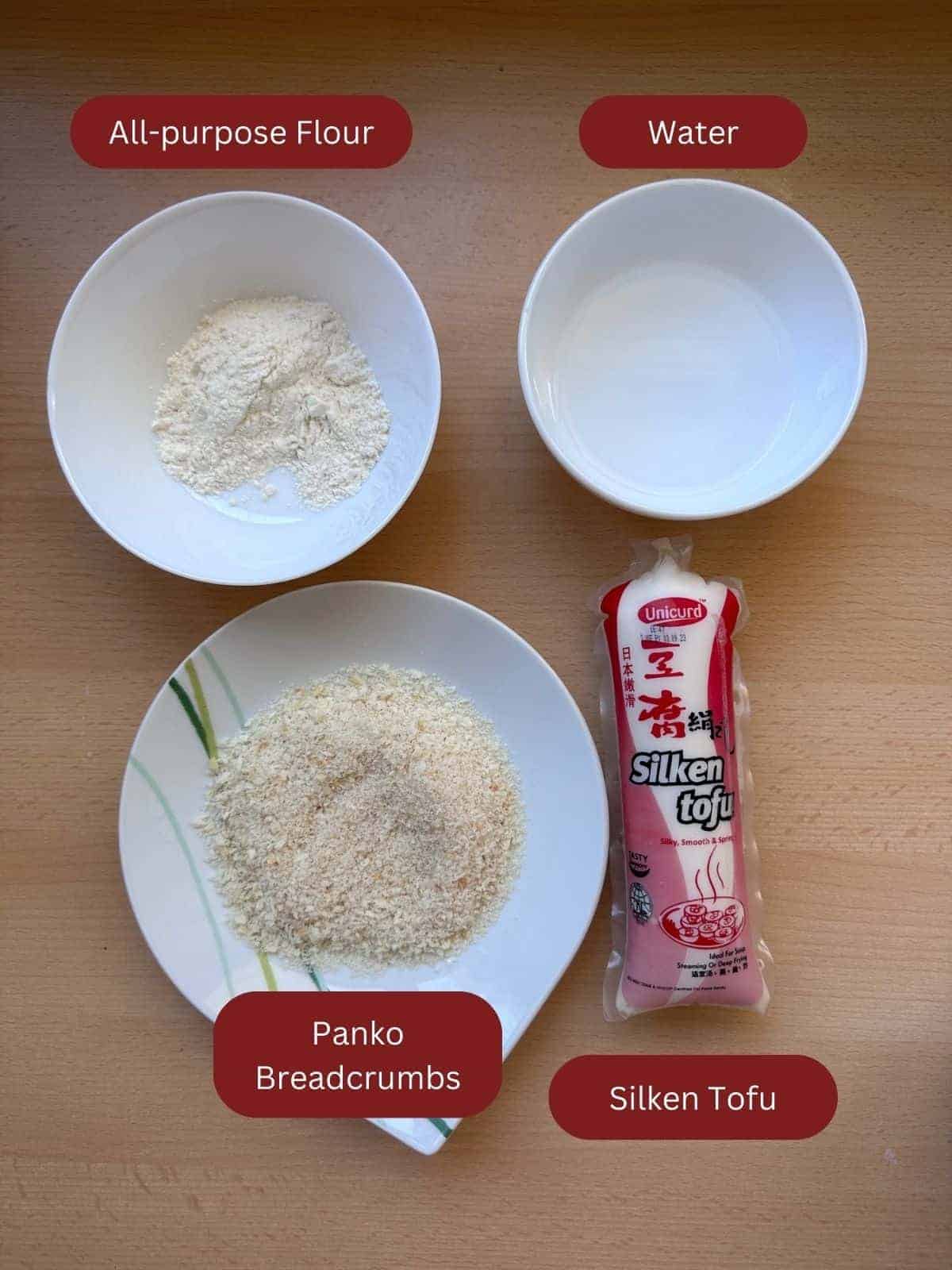 Easy Crispy Fried Silken Tofu / Soft Tofu (with Panko) Fried Silken Tofu Ingredients: silken tofu, all purpose flour, water, panko breadcrumbs
