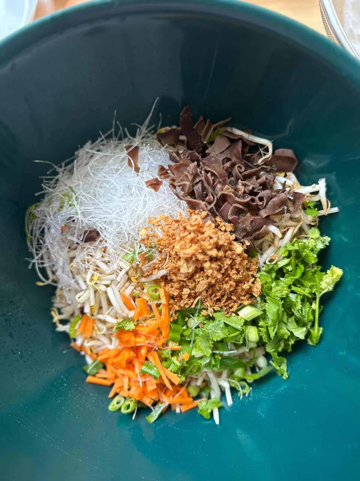 Frühlingsrollen aus Vietnam (Vietnamese Spring Rolls) ingredients for Nem Ran in a mixing bowl