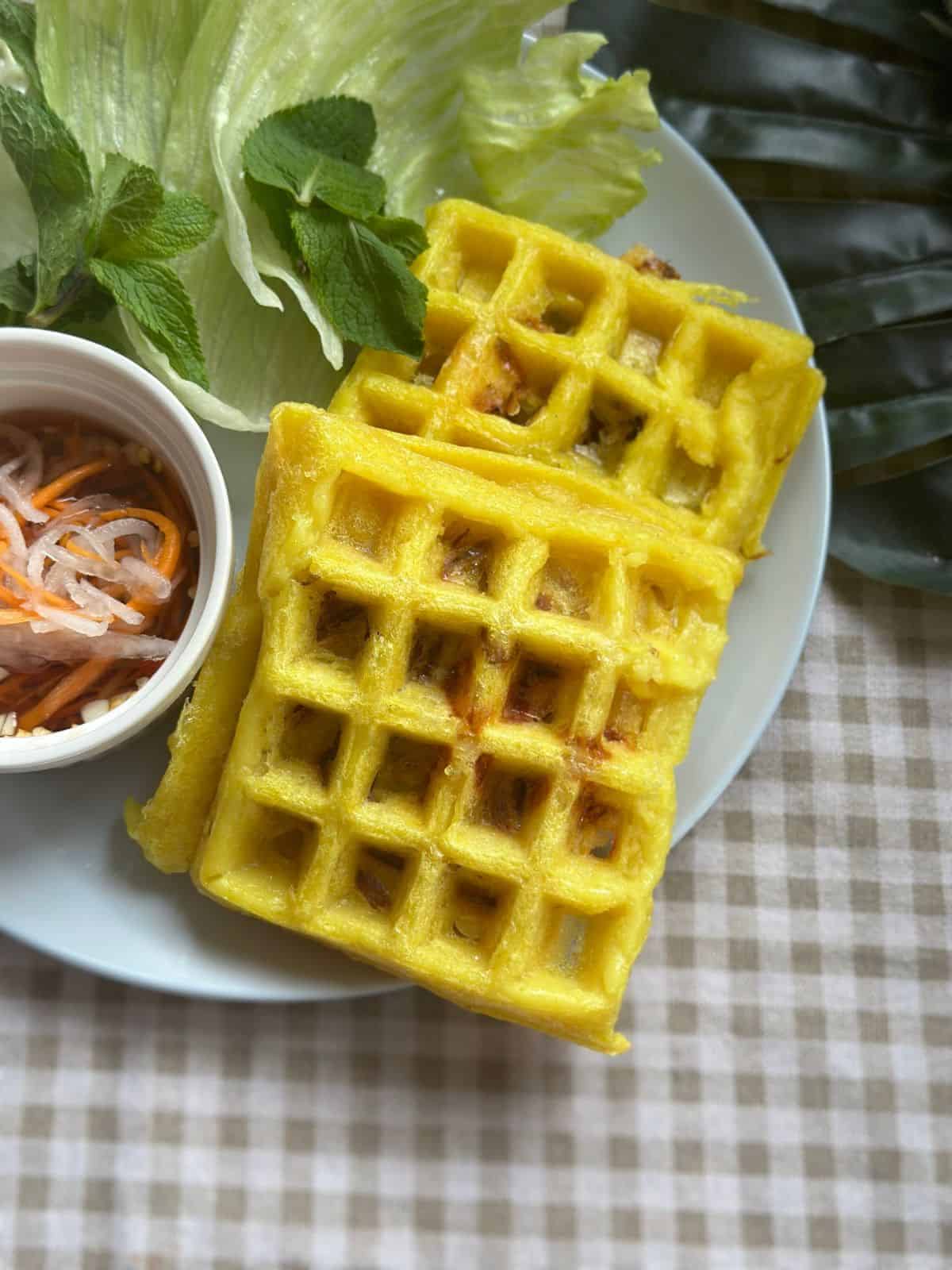 Bánh Xèo Waffles Banh Xeo waffles on the plate