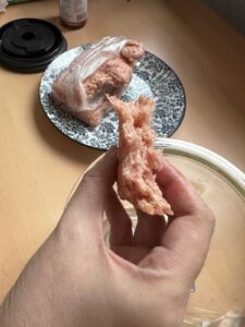 The pork should be semi-frozen