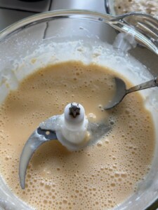 Foolproof Ube Honeycomb Cake Combine tapioca starch, all-purpose flour, coconut milk, whipping cream, eggs, sugar, and salt in a food processor or blender.