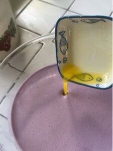 Foolproof Ube Honeycomb Cake Mix in melter butter.