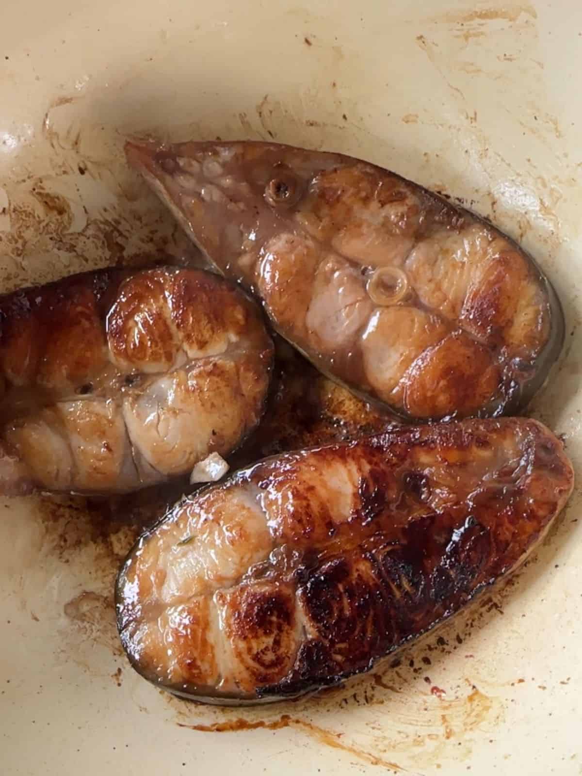 Easy Cá Kho (Vietnamese Braised & Caramelized Catfish) Quickly sear catfish steaks.