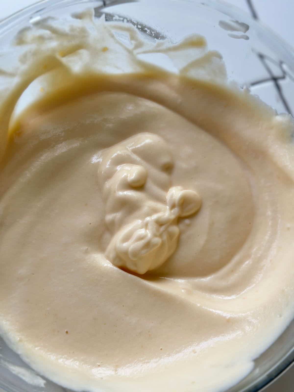 Fluffiger Chiffon Kuchen / Chiffon Cake / シフォンケーキ Smooth, pale batter after folding meringue into the egg yolk mixture, ready for baking.