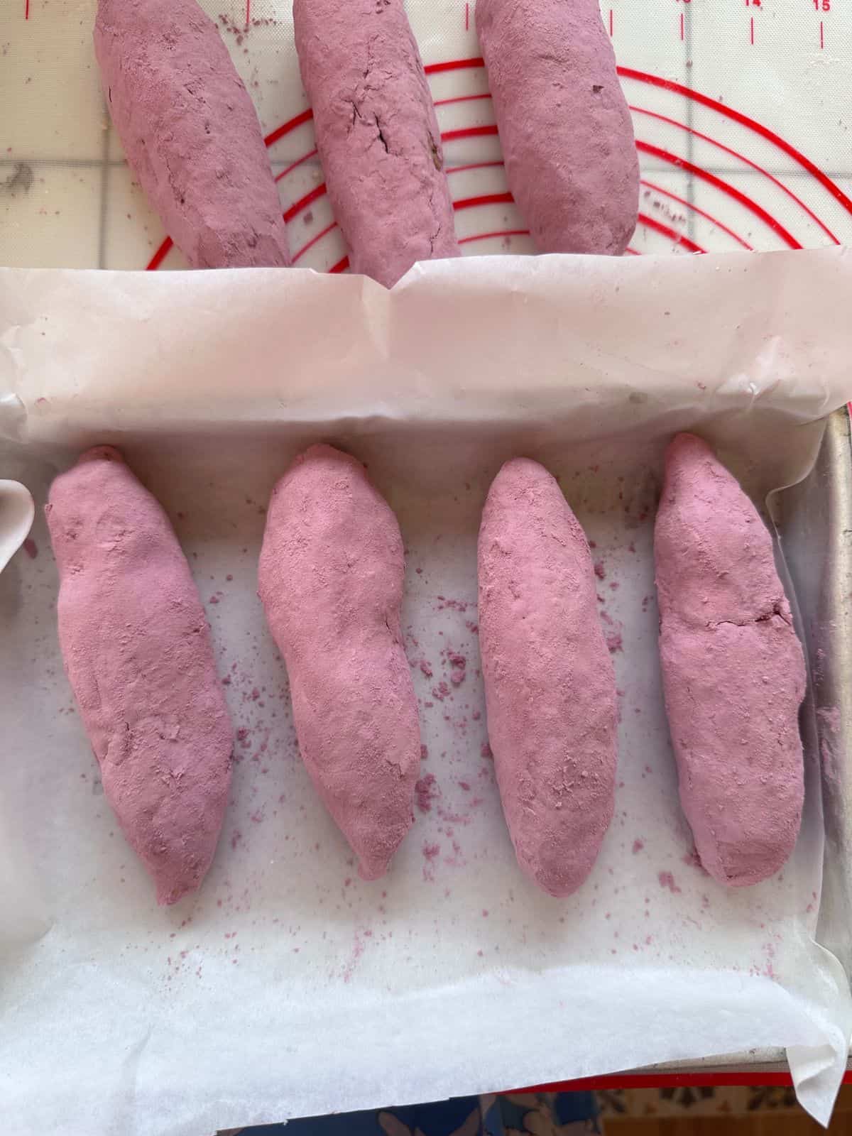 Seven Sweet Potato Buns, Ready for Baking.